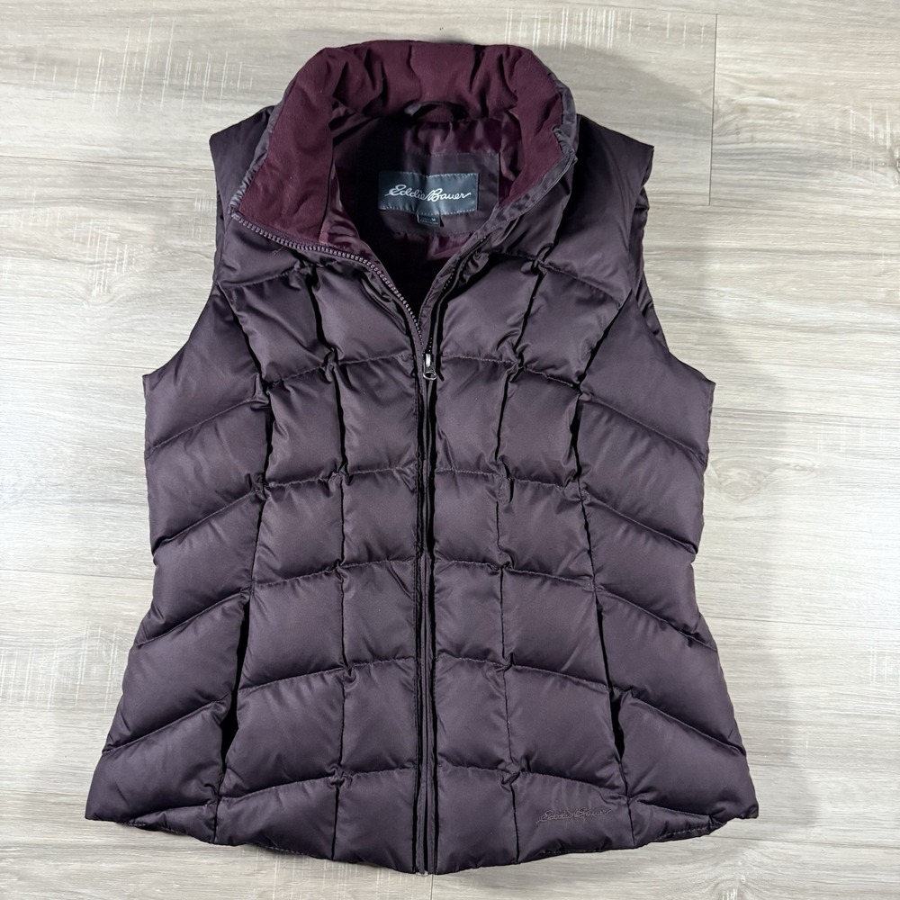 Eddie Bauer Puffer Vest Womens Medium EB650 Down Jacket Lightweight Wine‎ Red